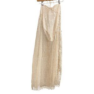 Intimately Free People Crocheted Body Suit Dress Lingerie Maxi Halter Beige